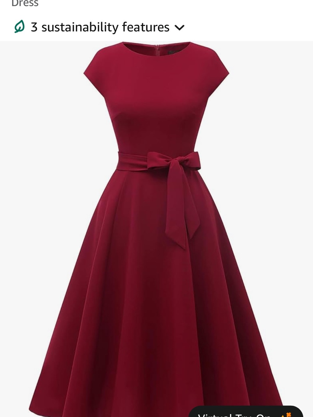 Classic Burgundy Midi Fit-and-Flare Dress with Waist Tie